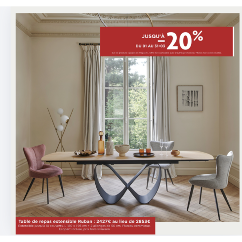 Table de repas extensible RUBAN