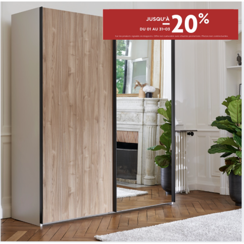 Armoire 2 portes coulissantes avec miroir - Toscane